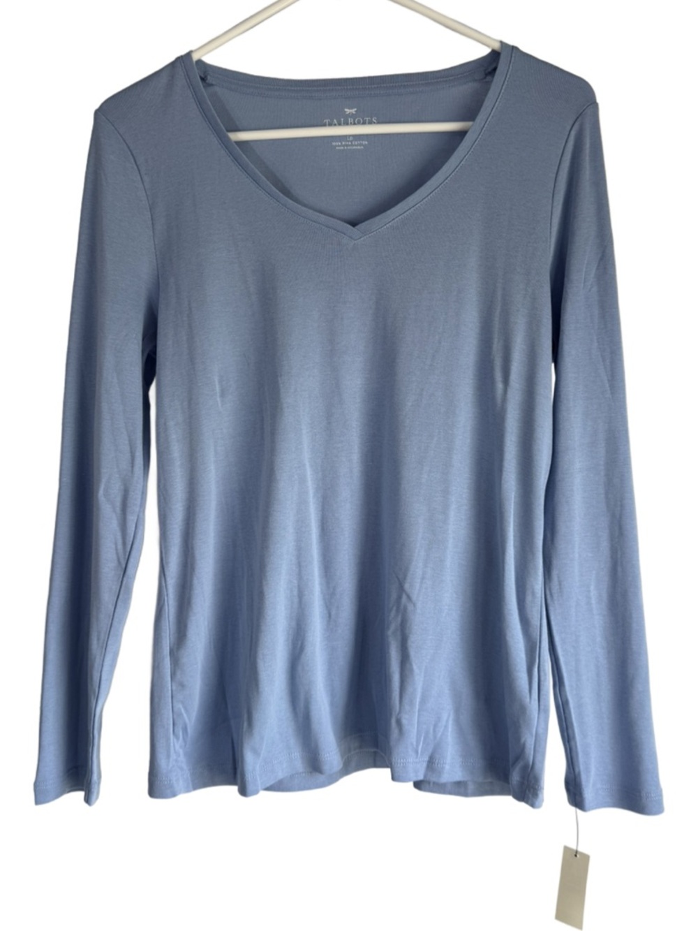 Talbots Cotton Light Blue Long Sleeve V-Neck Top Women’s Petite L NWT